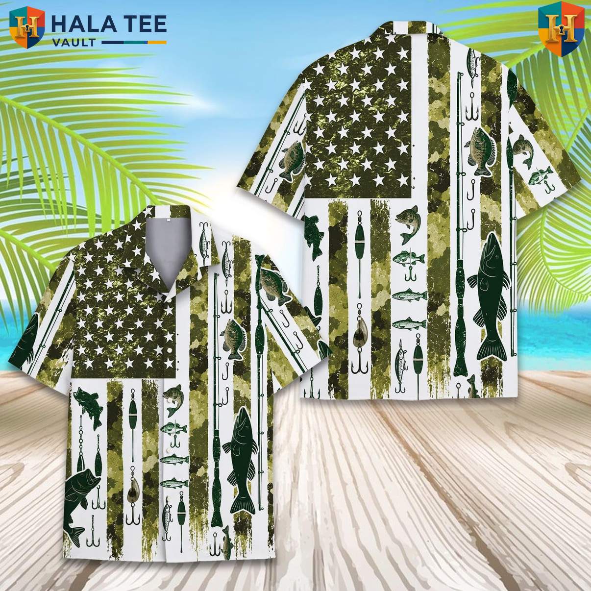 Green Flag Fishing Aloha T-Shirt Mens Patriotic Fourth Of July Weekend Outfit