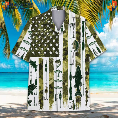 Green Flag Fishing Aloha TShirt Mens Patriotic Fourth Of July Weekend Outfit