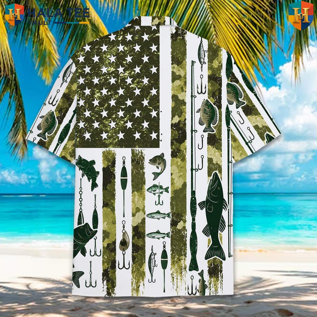 Green Flag Fishing Aloha Tee Mens Patriotic Fourth Of July Weekend Outfit