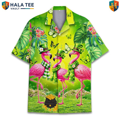 Green Flamingo Short-sleeve button-up shirt Mens Short Sleeve Button Down Tropical Outfit
