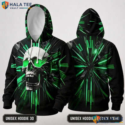 Green Geometry Skull Hoodie Men Women 3D Graphic Novelty Pullover Top