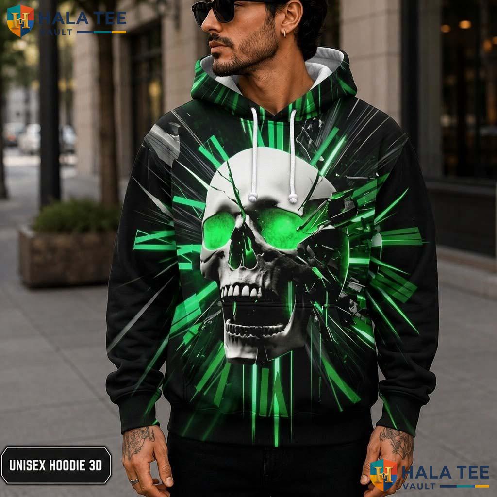 Green Geometry Skull Hoodie Men Women 3D Graphic Novelty Pullover Top 3D Printed Hoodie