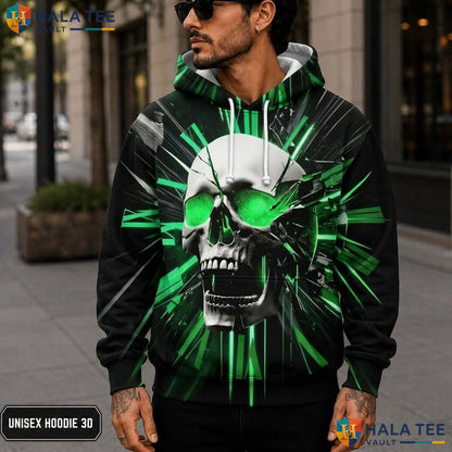 Green Geometry Skull Hoodie Men Women 3D Graphic Novelty Pullover Top 3D Printed Hoodie