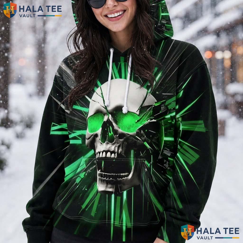 Green Geometry Skull Hoodie Men Women 3D Graphic Novelty Pullover Top AOP Hoodie