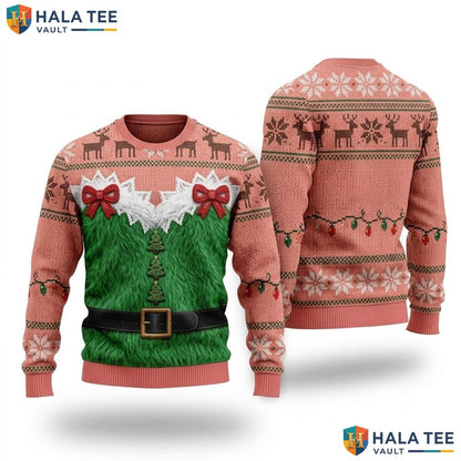 Green Monster Reindeer Christmas Sweater Funny Printed Xmas Pullover