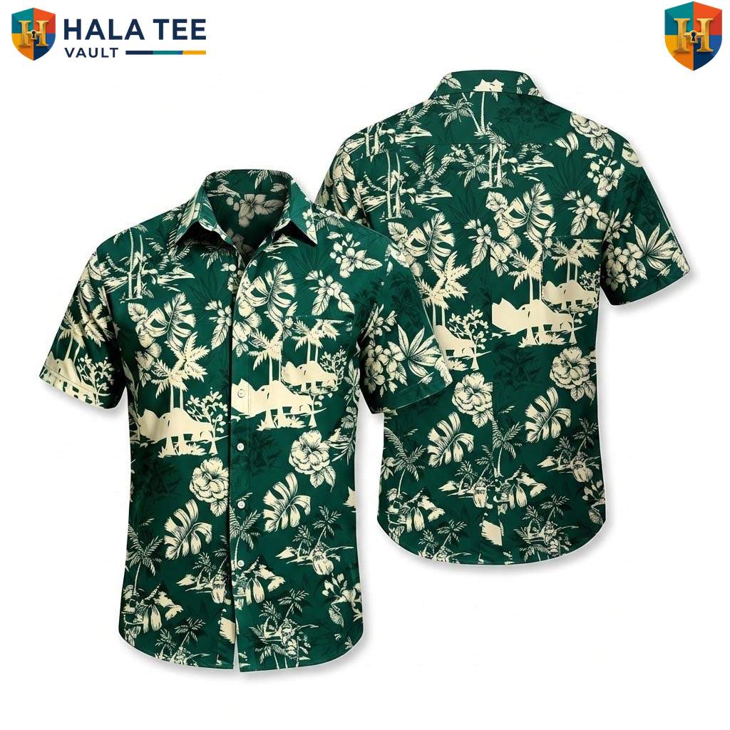 Green Palm Tree Hawaiian Shirt Mens Tropical Casual Summer Beach Outfit