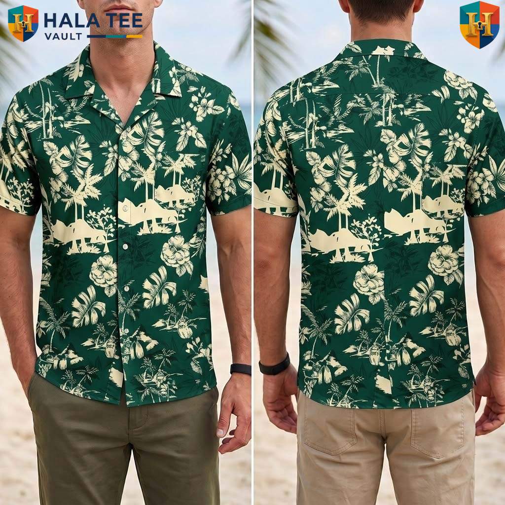 Green Palm Tree Tropical Shirt Mens Tropical Casual Summer Beach Outfit