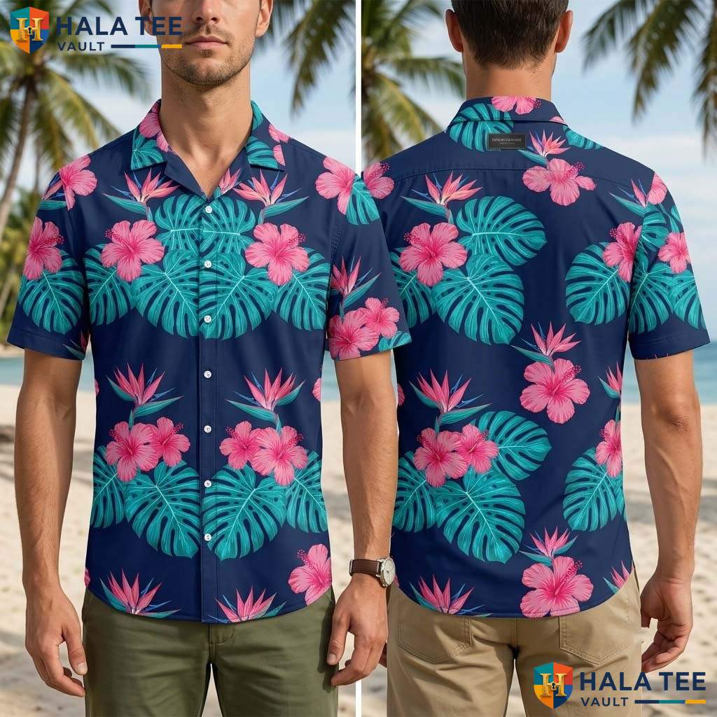 Green Pink Floral Aloha T-Shirt Mens Tropical Casual Summer Beachwear Top