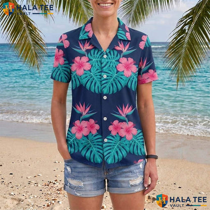 Green Pink Floral Aloha TShirt Mens Tropical Casual Summer Beachwear Top
