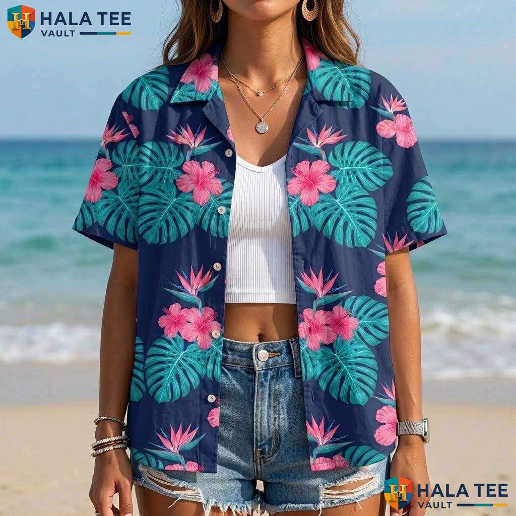 Green Pink Floral Aloha Tee Mens Tropical Casual Summer Beachwear Top