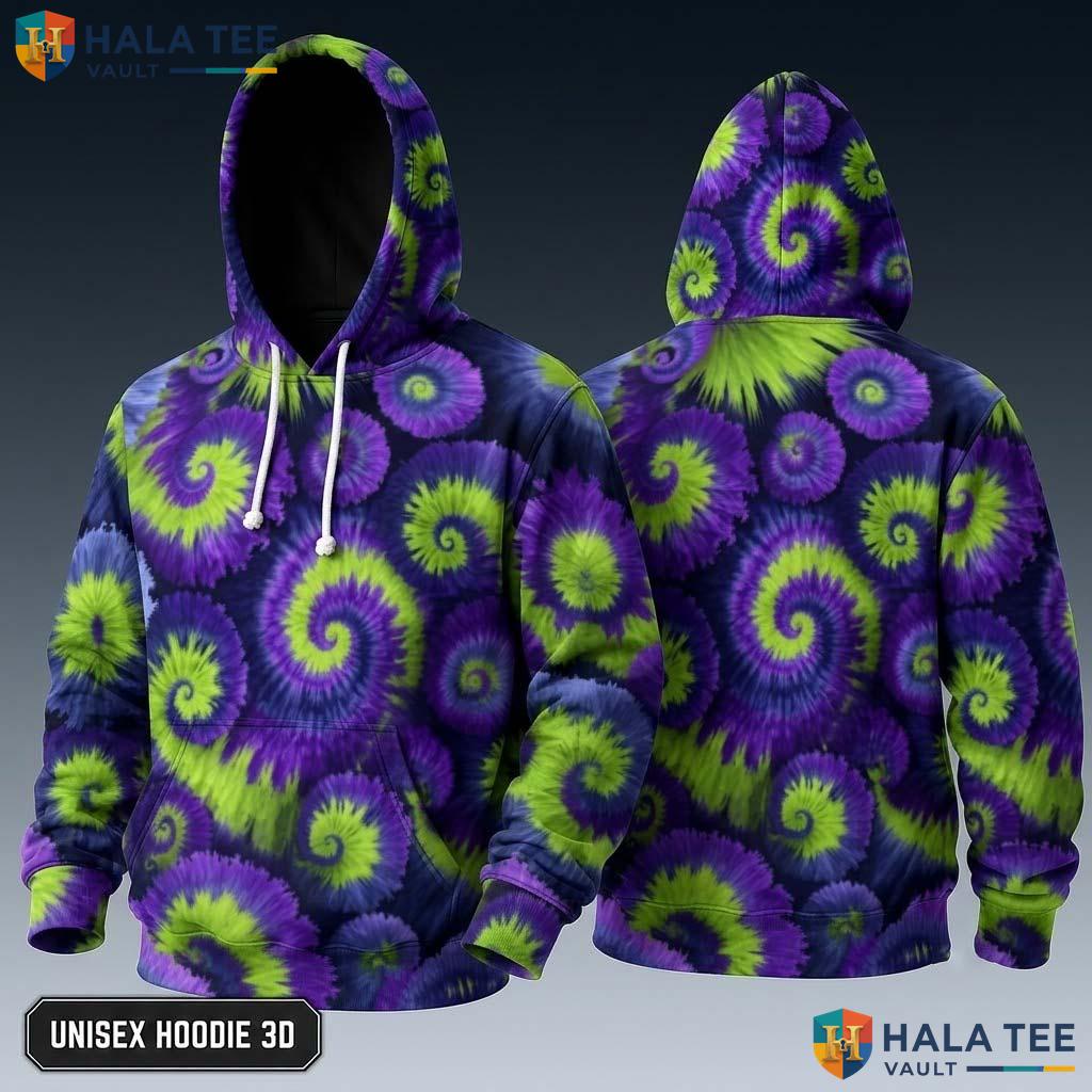 Green Purple Tie Dye Hoodie Mens Unisex Rainbow Graphic Art Pullover