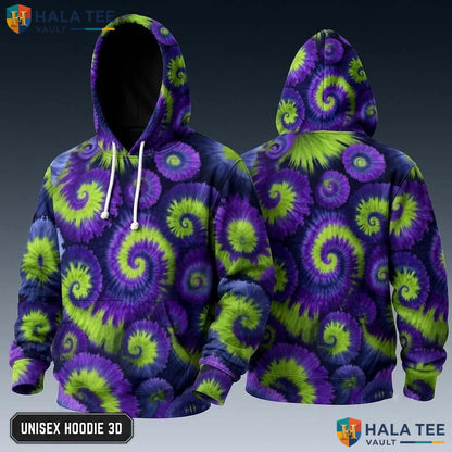 Green Purple Tie Dye Hoodie Mens Unisex Rainbow Graphic Art Pullover