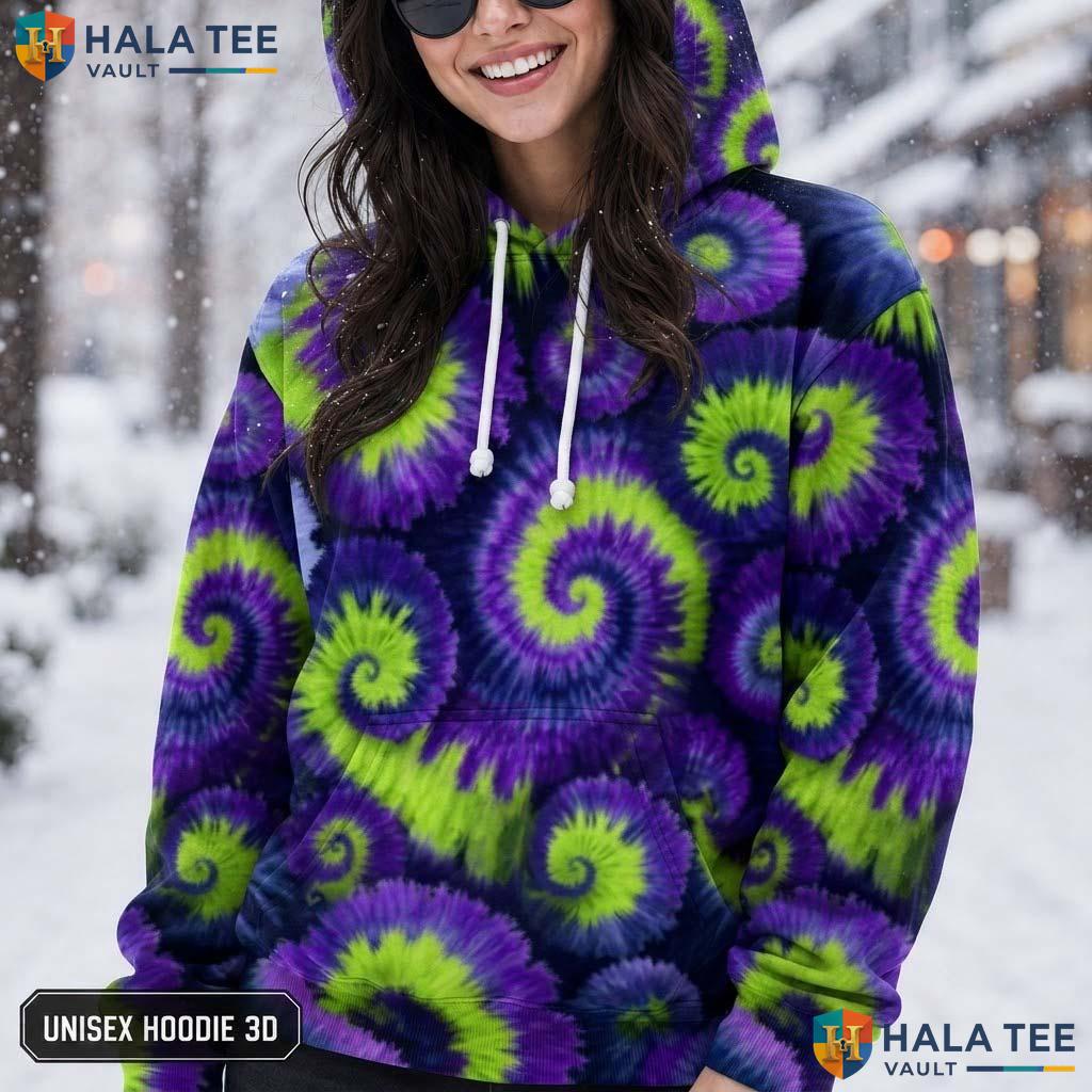 Green Purple Tie Dye Hoodie Mens Unisex Rainbow Graphic Art Pullover AOP Hoodie