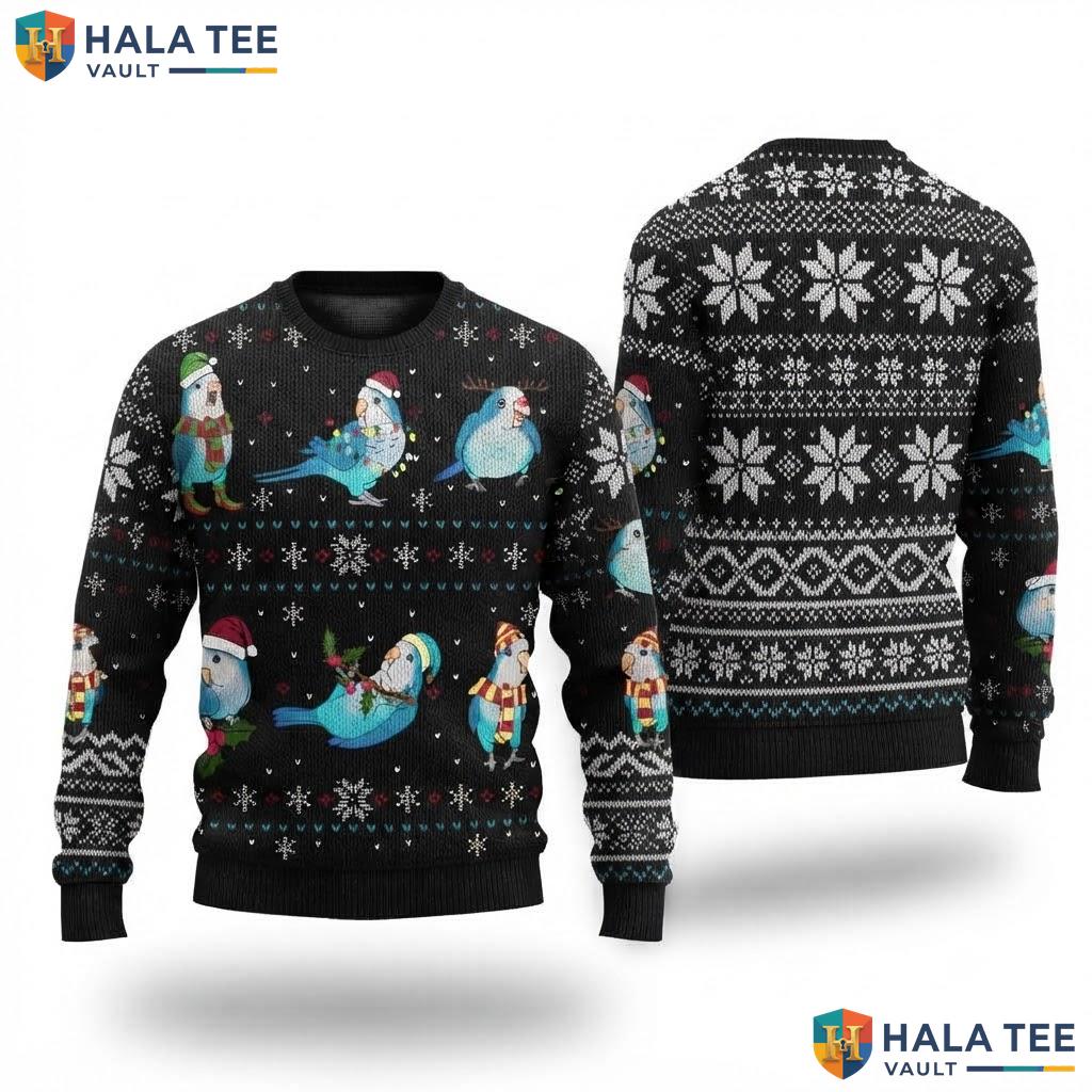 Green Quaker Parrot Ugly Christmas Sweater Funny Birb Owner Holiday