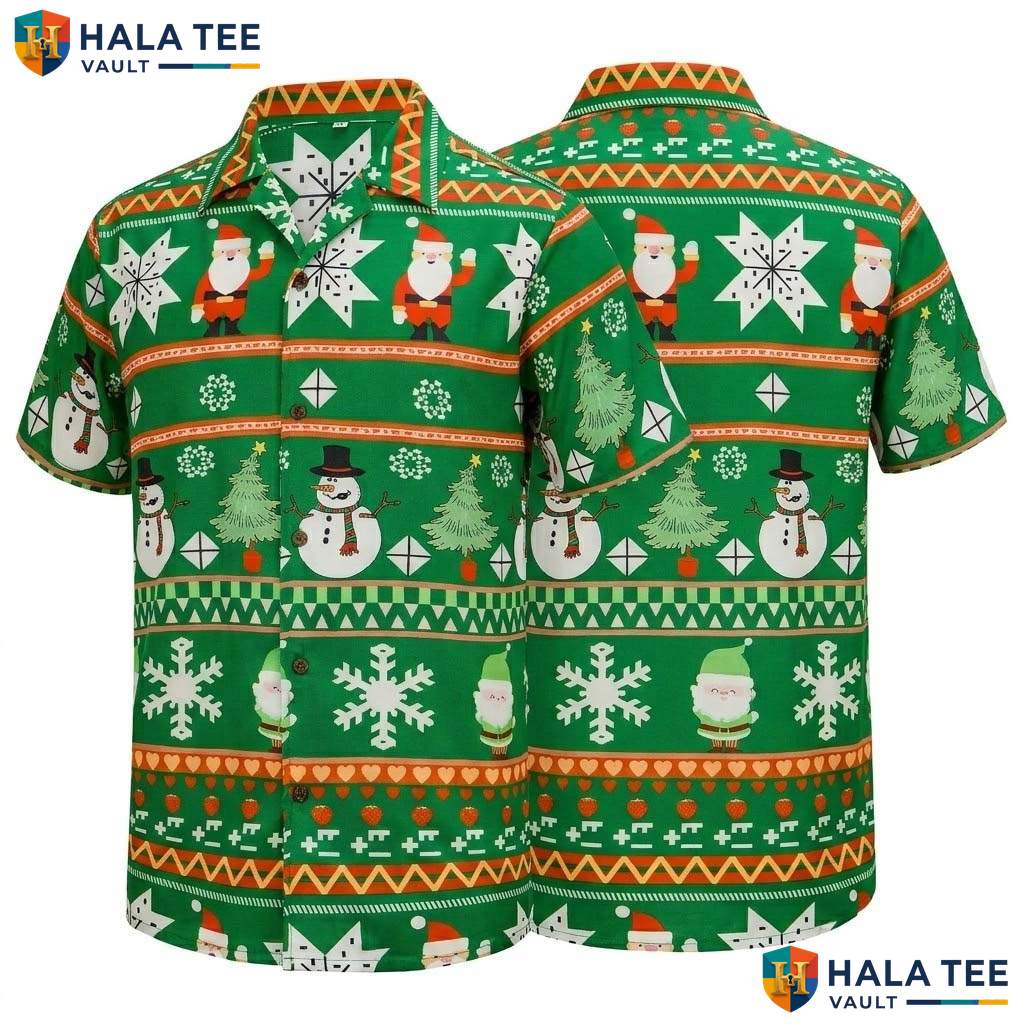 Green Santa Claus Hawaiian Shirt Mens Novelty Christmas Holiday Apparel