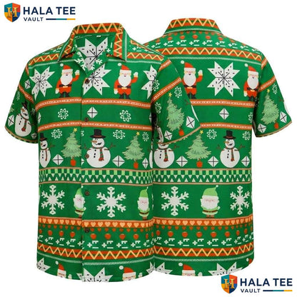 Green Santa Claus Hawaiian Shirt Mens Novelty Christmas Holiday Apparel