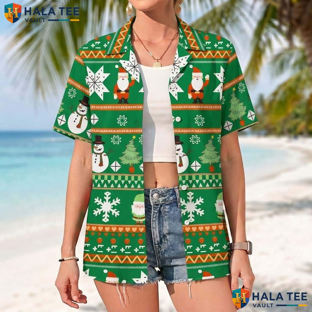 Green Santa Claus Tropical Shirt Mens Novelty Christmas Holiday Apparel
