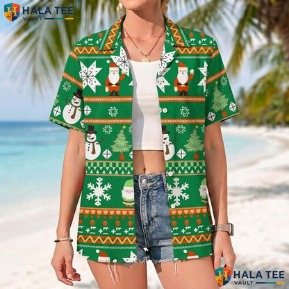 Green Santa Claus Tropical Shirt Mens Novelty Christmas Holiday Apparel