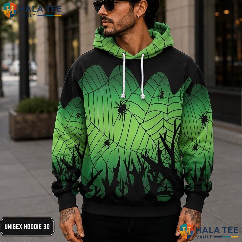 Green Spider 3D Printed Hoodie Cool Spooky Bold Graphic Halloween Apparel Top