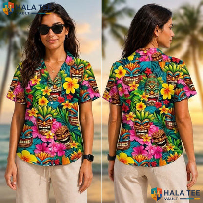 Green Tiki Funny Tropical Shirt Mens Crazy Graphic Vacation Apparel