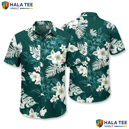Green White Botanic Aloha Shirt Mens Tropical Casual Summer Beach Outfit
