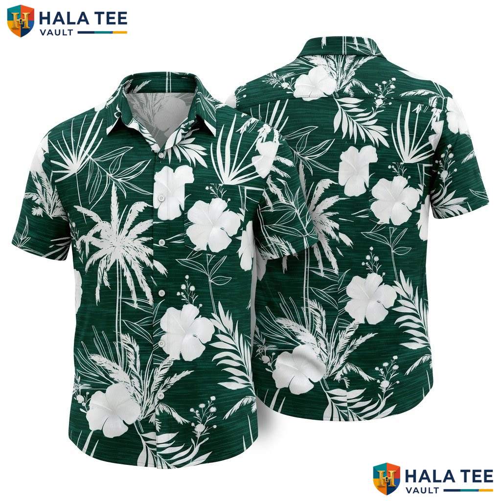 Green White Floral Aloha Shirt Mens Tropical Casual Summer Beach Outfit
