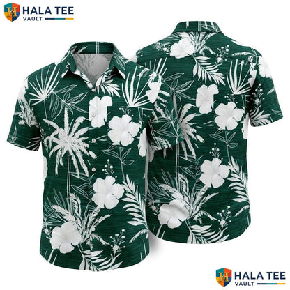 Green White Floral Aloha Shirt Mens Tropical Casual Summer Beach Outfit