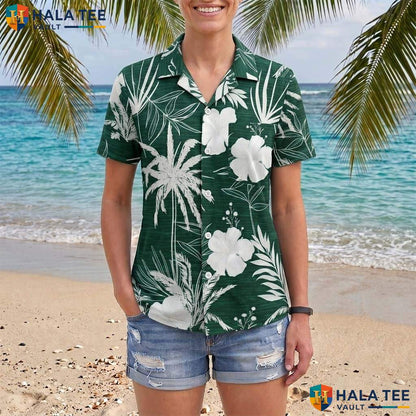 Green White Floral Aloha TShirt Mens Tropical Casual Summer Beach Outfit