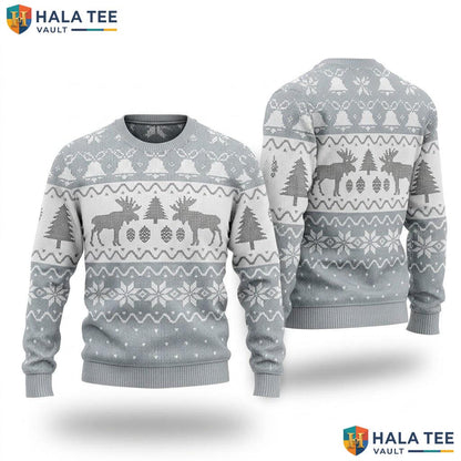 Grey Moose Snowflake Ugly Christmas Sweater Funny Festive Xmas Graphic