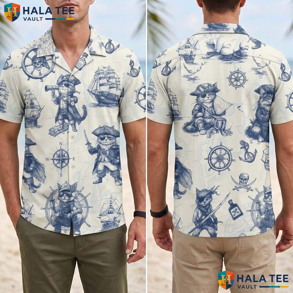 Grey Pirate Skull Tropical Shirt Mens Funny Buccaneer Summer Beachwear