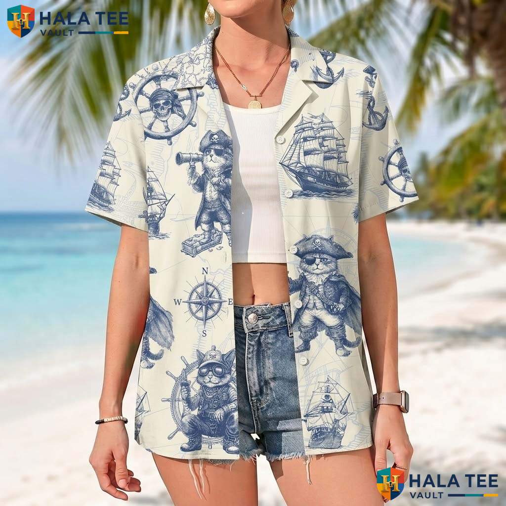 Grey Pirate Skull Aloha Shirt Mens Funny Buccaneer Summer Beachwear