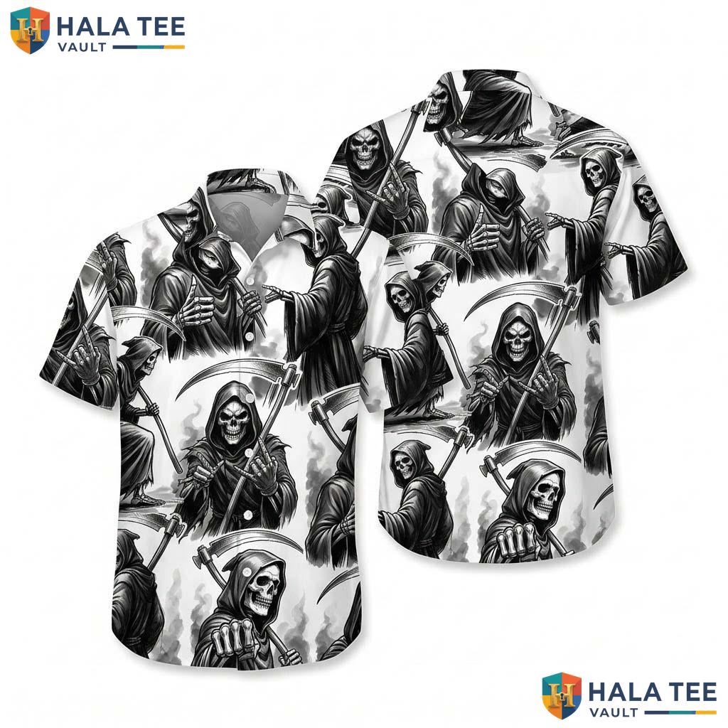Grim Reaper Halloween Hawaiian Shirt Dark Horror Skeleton Aloha Top