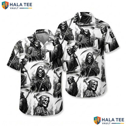 Grim Reaper Halloween Hawaiian Shirt Dark Horror Skeleton Aloha Top