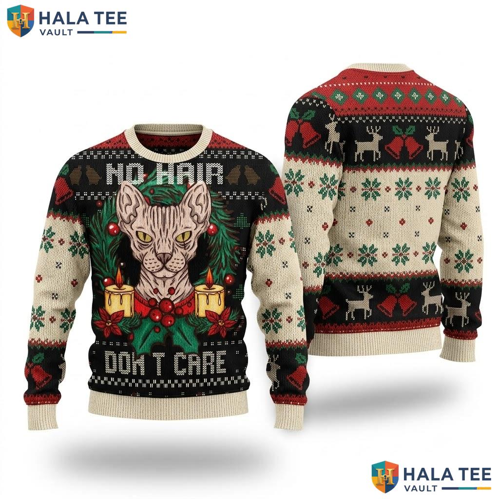 Hairless Sphynx Cat Ugly Christmas Sweater Funny Pet Lover Holiday