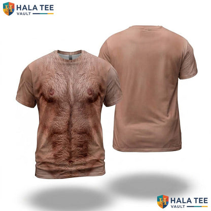 Hairy Chest Muscle 3D Printed T-Shirt Mens Funny Fake Abdominal Costume