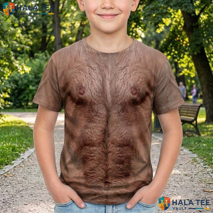 Hairy Chest Muscle 3D T-Shirt Mens Funny Fake Abdominal Costume