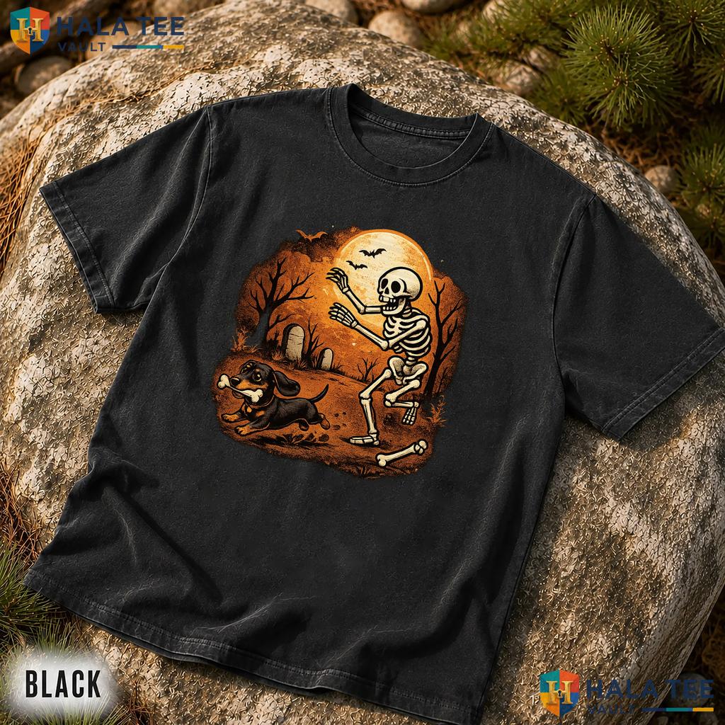 Halloween Dachshund Dog Comfort Colors T Shirt Funny Skeleton Pet Lover Top