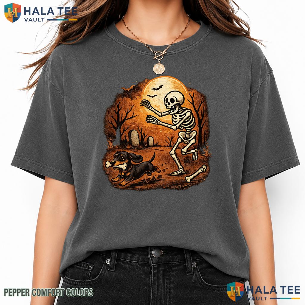 Halloween Dachshund Dog Comfort Colors T Shirt Funny Skeleton Pet Lover Top Heavyweight Cotton T-Shirt