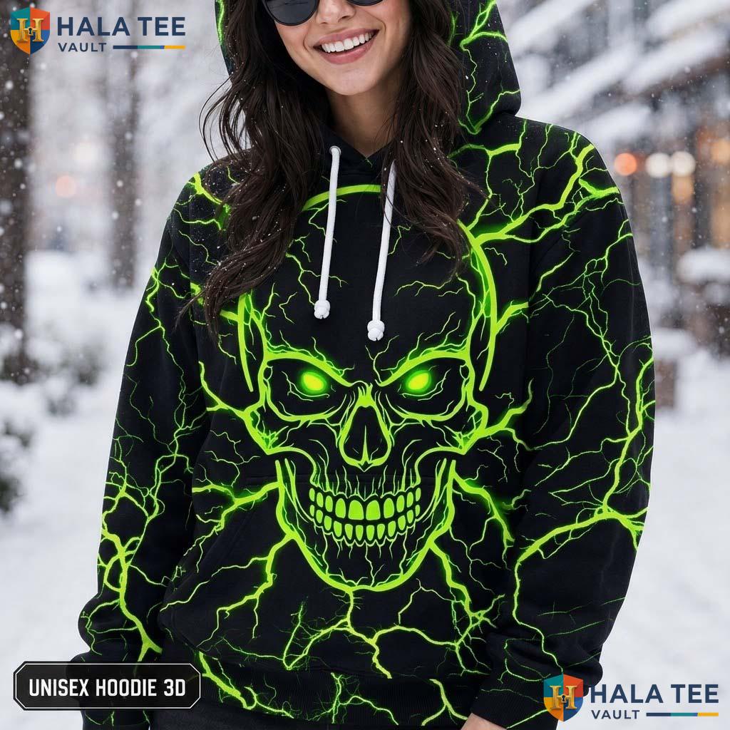 Halloween Neon Skull Hoodie Warm Thick 3D Sweatshirt Boys Girls Apparel AOP Hoodie