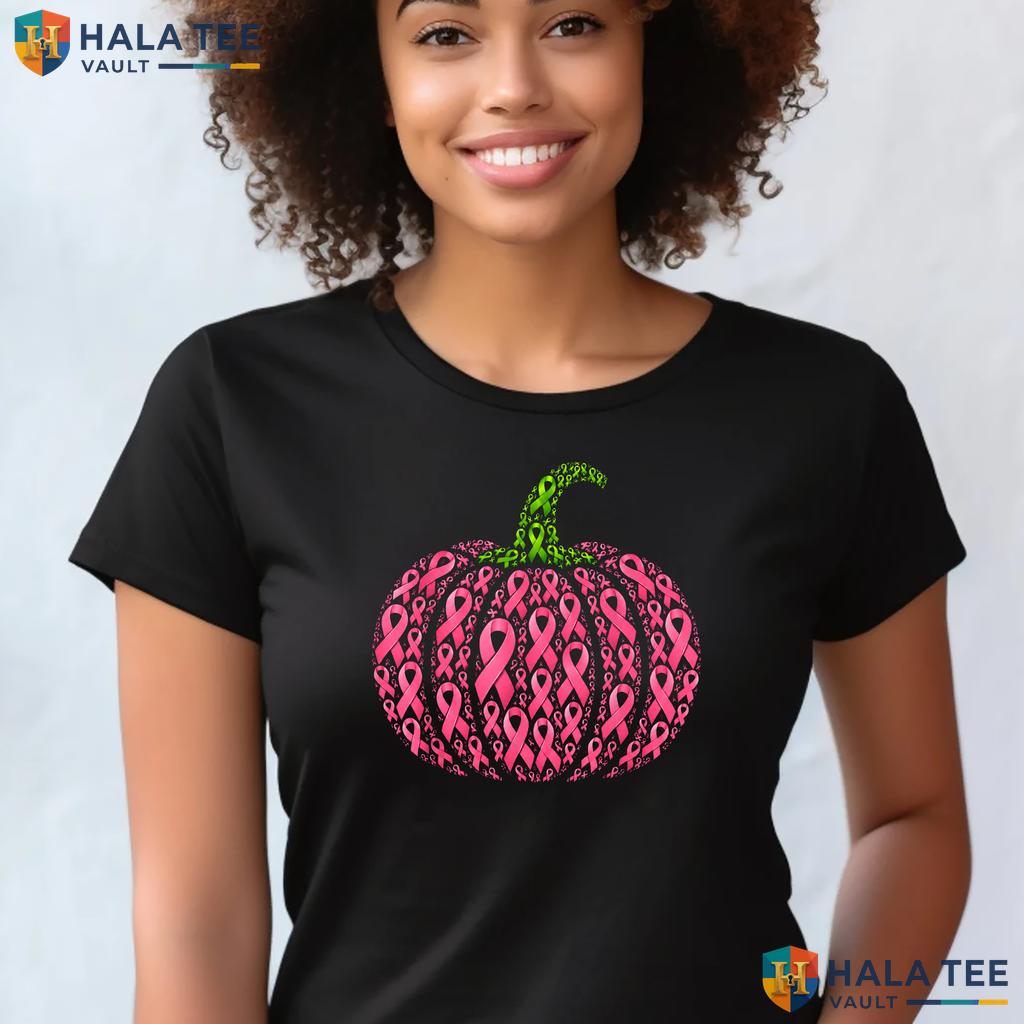 Halloween Pink Ribbon Pumpkin T-Shirt Breast Cancer Autumn Fall