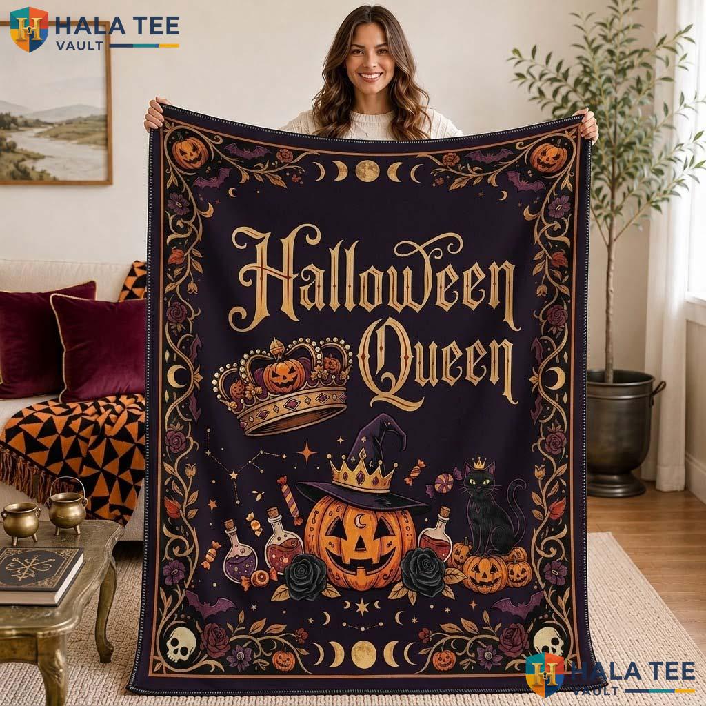 Halloween Queen Blanket Throw Vintage Cozy Flannel Spooky Decor