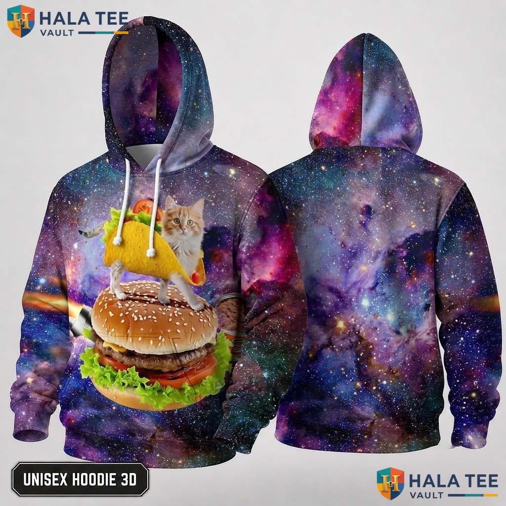Hamburger Cat Skull Hoodie Men Women 3D Graphic Novelty Pullover Top