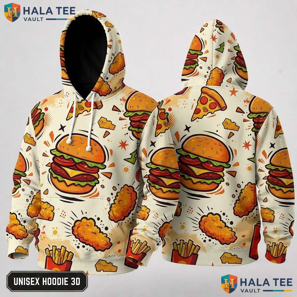 Hamburger Pizza Food Thanksgiving 3D Hoodie Playful Casual Wear Top