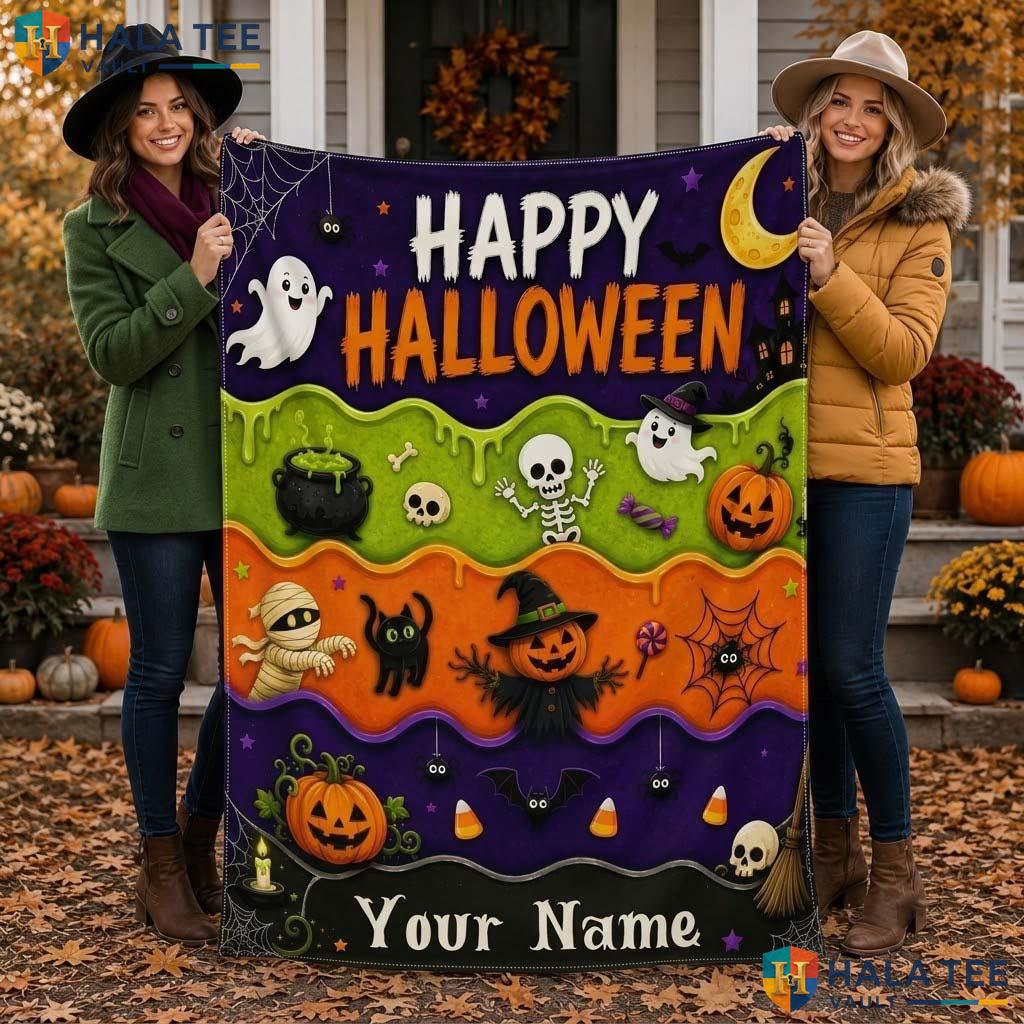 Happy Spirit Halloween Blanket Personalized Kids Cheerful Throw Decor