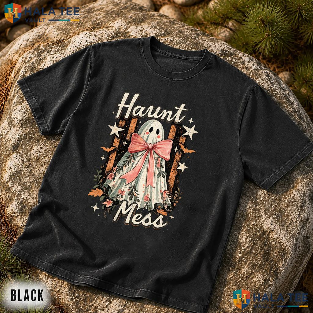 Haunt Mess Ghost Comfort Colors T Shirt Trendy Preppy Striped Halloween Top