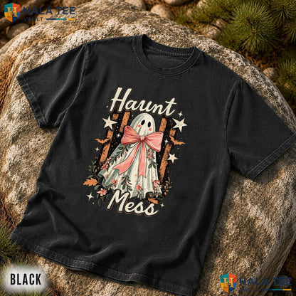 Haunt Mess Ghost Comfort Colors T Shirt Trendy Preppy Striped Halloween Top