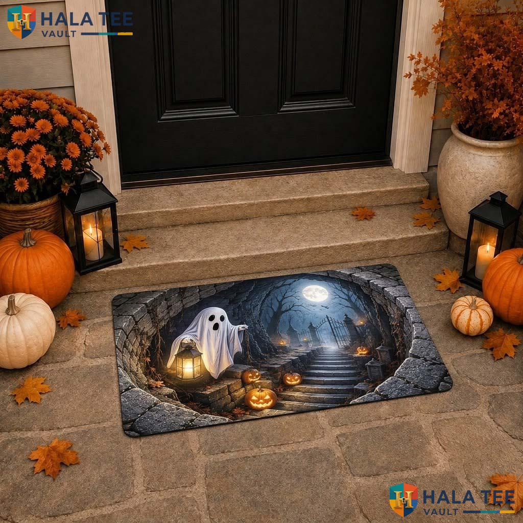 Haunted Cemetery Ghost Halloween Doormat Spooky 3D Illusion Floor Decor