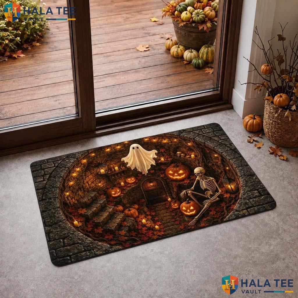Haunted Dungeon Ghost Halloween Doormat 3D Pumpkin Skeleton Illusion