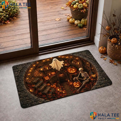 Haunted Dungeon Ghost Halloween Doormat 3D Pumpkin Skeleton Illusion