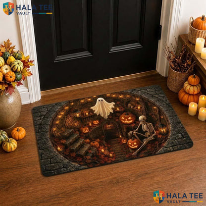 Haunted Dungeon Ghost Halloween Front door mat 3D Pumpkin Skeleton Illusion